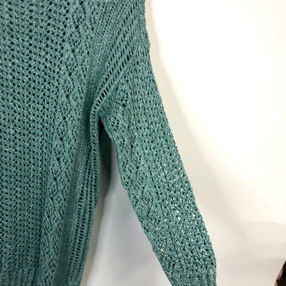 Chico’s aqua semi sheer crochet sweater drop shoulder long sleeve M (Chico’s 1) - Picture 3 of 12